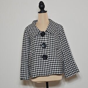 Lapis Houndstooth Blazer Jacket Women's Black White Button Front Size M